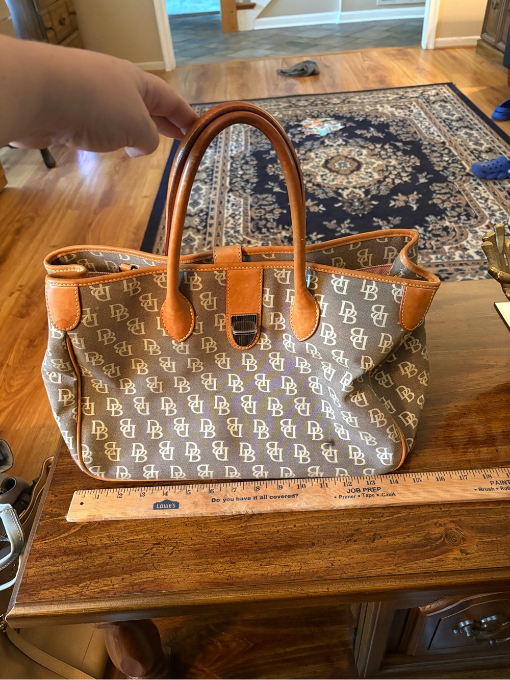 Dooney and Bourke Canvas Tote Bag with Tan Leather Trim